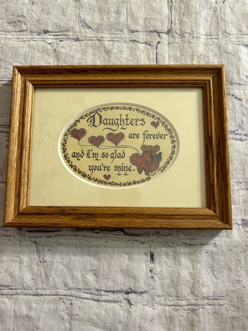 FRAMED ARTWORK BY LYNN NORTON PARKER (1985) CALLIGRAPHY ABOUT DAUGHTERS WOOD